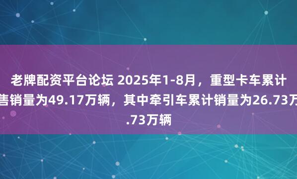 老牌配资平台论坛 2025年1-8月，重型卡车累计零售销量为49.17万辆，其中牵引车累计销量为26.73万辆